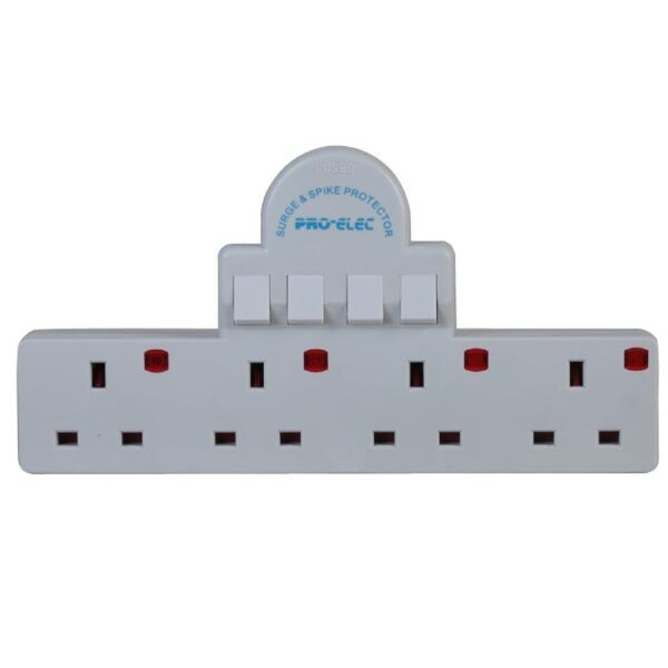 4 Gang Way Switched Mains Plug Wall Adaptor – White