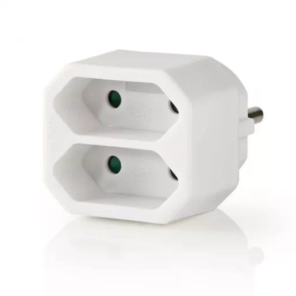 Plug Socket Schuko CEE 7/17 Power Mains Socket Splitter 2Way CEE 7/16 White