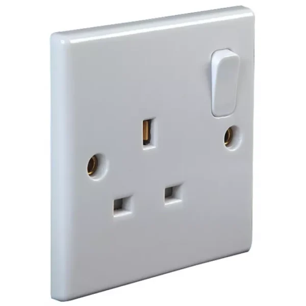 1 Gang 13A Single Pole Plug Electric Wall Socket Switched with Rounded Edge