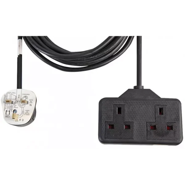 2 Gang Way 5m Metre 13A Mains Power Garden/Outdoors Extension Socket Lead Cable Black