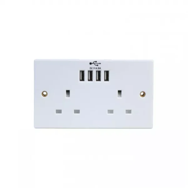 Socket with 4x USB Charger Ports Outlets 2.4A, White – 1 Pack