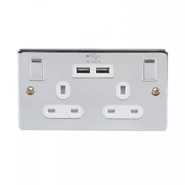 13A Double 2 Gang Wall Faceplate Switched Socket with 2x USB Charger Ports